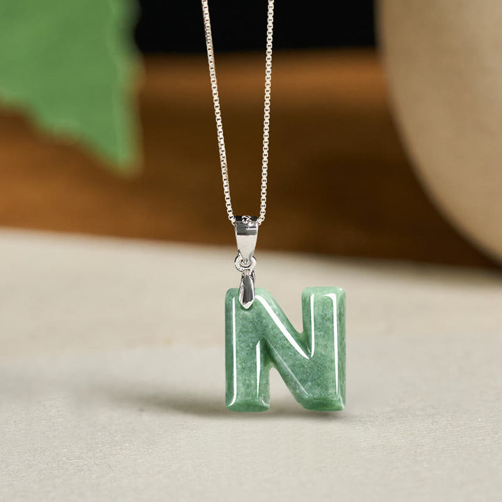 Buddha Stones Natural A-Z Letter Jade Titanium Steel Chain 925 Sterling Silver Chain Prosperity Necklace Pendant - N - Titanium Steel Chain&Silver Chain(One Pendant) - image 78
