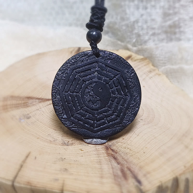 Buddha Stones Authentic Shungite Stone Yin Yang Bagua Protection Necklace Pendant - Shungite Stone(Protection ♥ Grounding) - 35-40mm - image 0