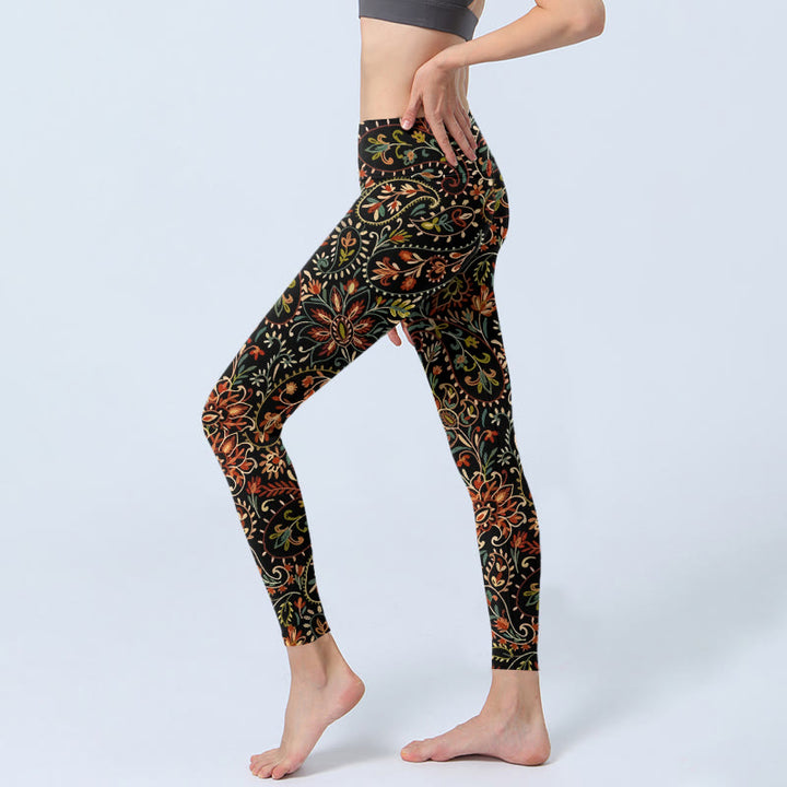 Buddha Stones Intricate Flower Leaf Pattern Print Gym Leggings Women's Yoga Pants - image 2