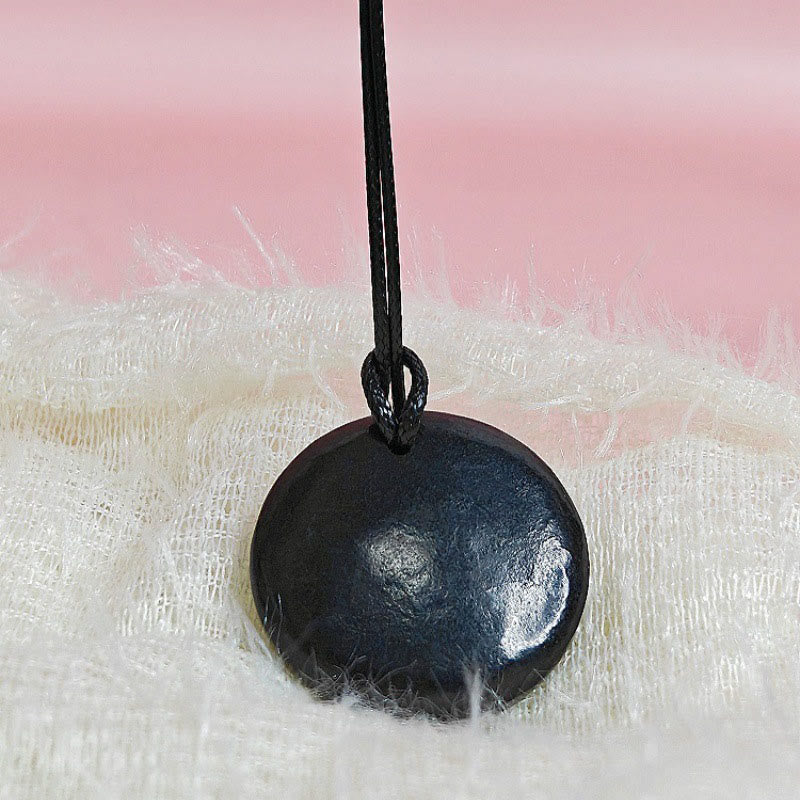 Buddha Stones Geometric Round Authentic Shungite Stone Rope Inner Strength Necklace Pendant - Shungite Stone(Diameter: 35-40mm) - image 1