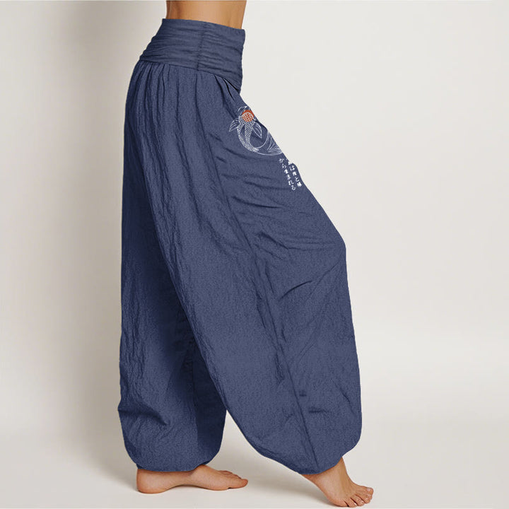 Buddha Stones Pure Cotton Koi Fish Pattern Women's Elastic Waist Harem Pants - image 10