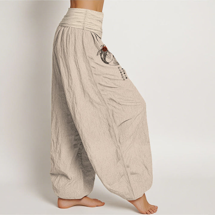 Buddha Stones Pure Cotton Koi Fish Pattern Women's Elastic Waist Harem Pants - image 13
