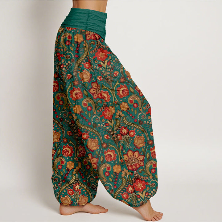 Buddha Stones Cotton Colorful Flower Leaf Scroll Pattern Women's Elastic Waist Harem Pants - image 10