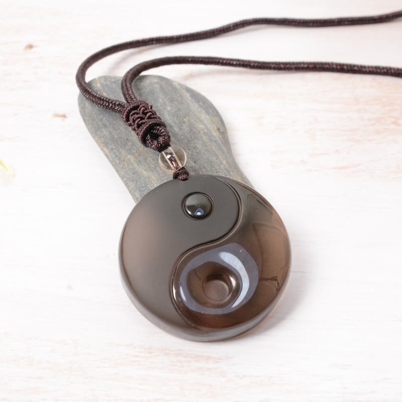 Buddha Stones Yin Yang Symbol Ice Obsidian Positive Necklace Pendant - image 1