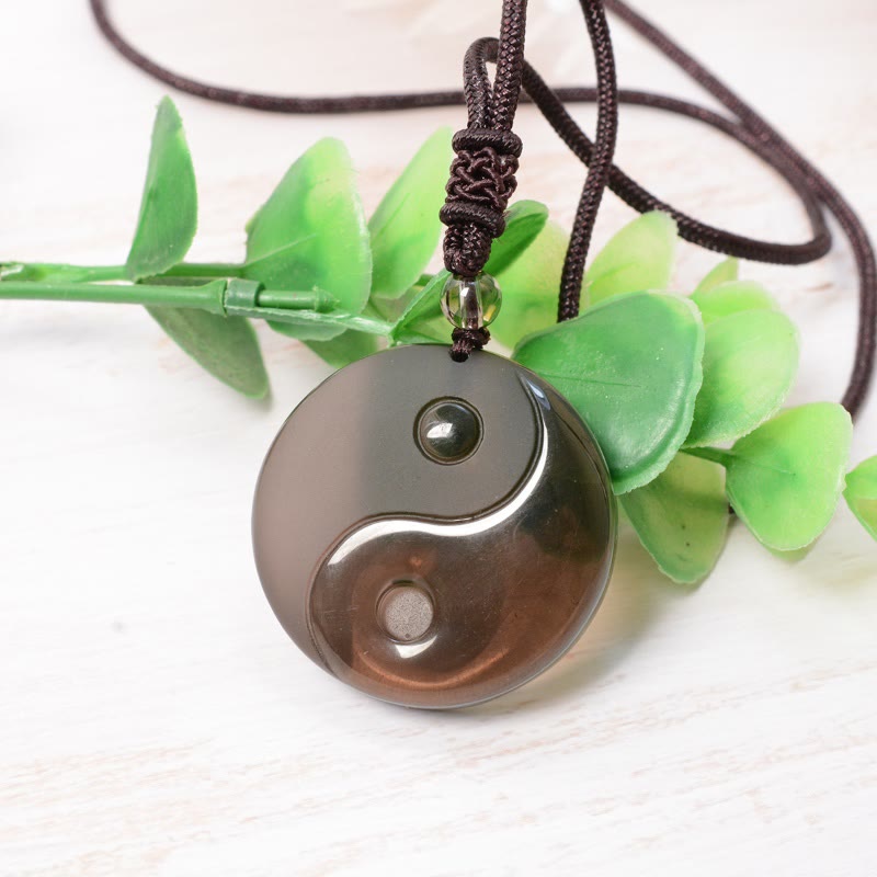 Buddha Stones Yin Yang Symbol Ice Obsidian Positive Necklace Pendant - Ice Obsidian(Diameter: 36mm) - image 0