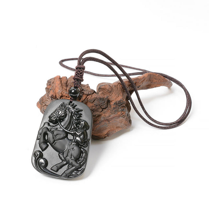 Buddha Stones Year of the Horse Monkey Design Black Obsidian Purification Necklace Pendant - image 5