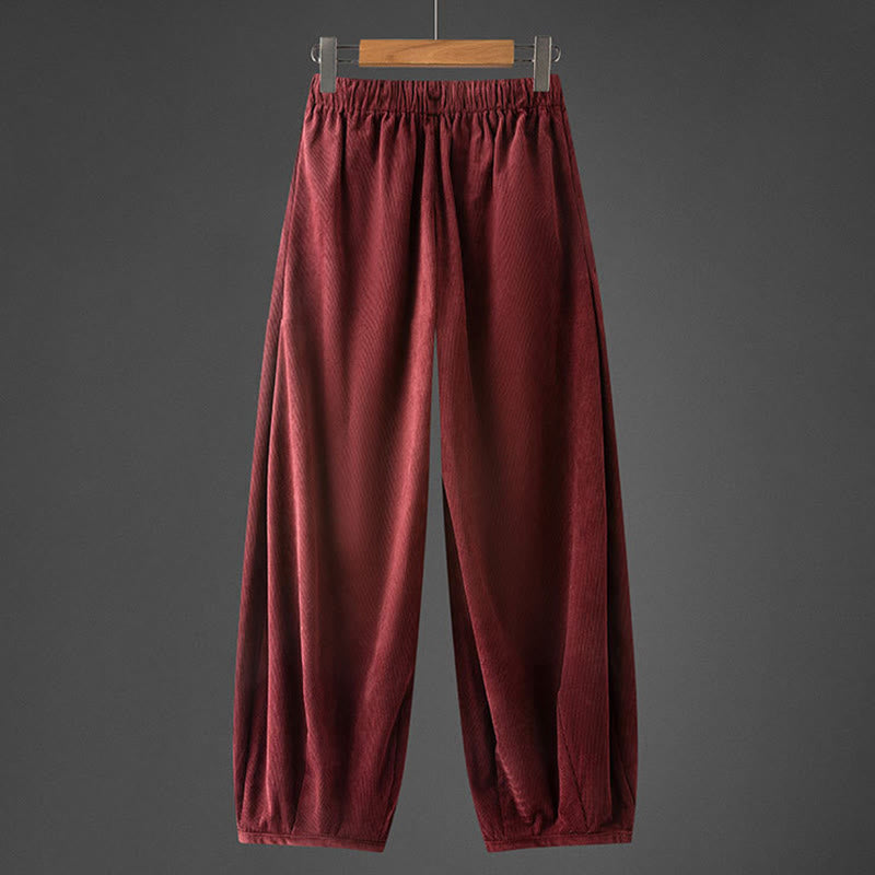 Buddha Stones Winter Men's Drawstring Plain Elastic Waistband Design Corduroy Pants With Pockets - image 11