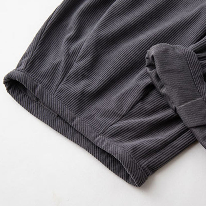 Buddha Stones Winter Men's Drawstring Plain Elastic Waistband Design Corduroy Pants With Pockets - image 6