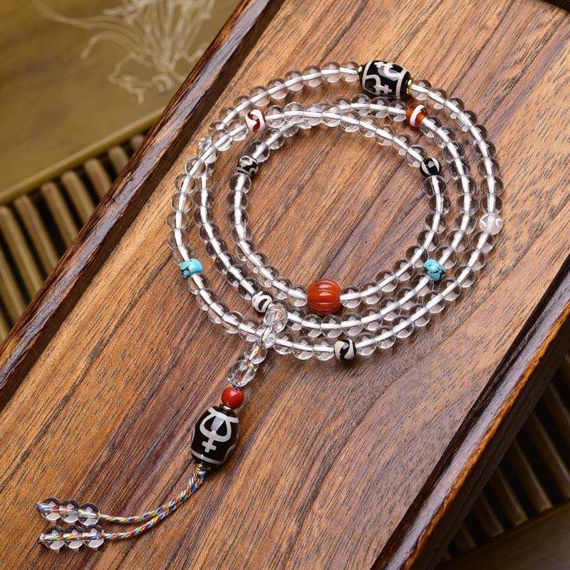 Buddha Stones 108 Beads Liuli Crystal Dzi Bead Agate Blessings Tassel Mala - Style 4 - 6mm - image 0