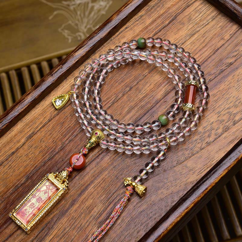 Buddha Stones 108 Beads Liuli Crystal Dzi Bead Agate Blessings Tassel Mala - Style 1 - 6mm - image 1