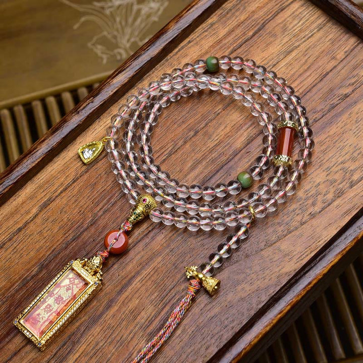 Buddha Stones 108 Beads Liuli Crystal Dzi Bead Agate Blessings Tassel Mala - Style 1 - 6mm - image 1
