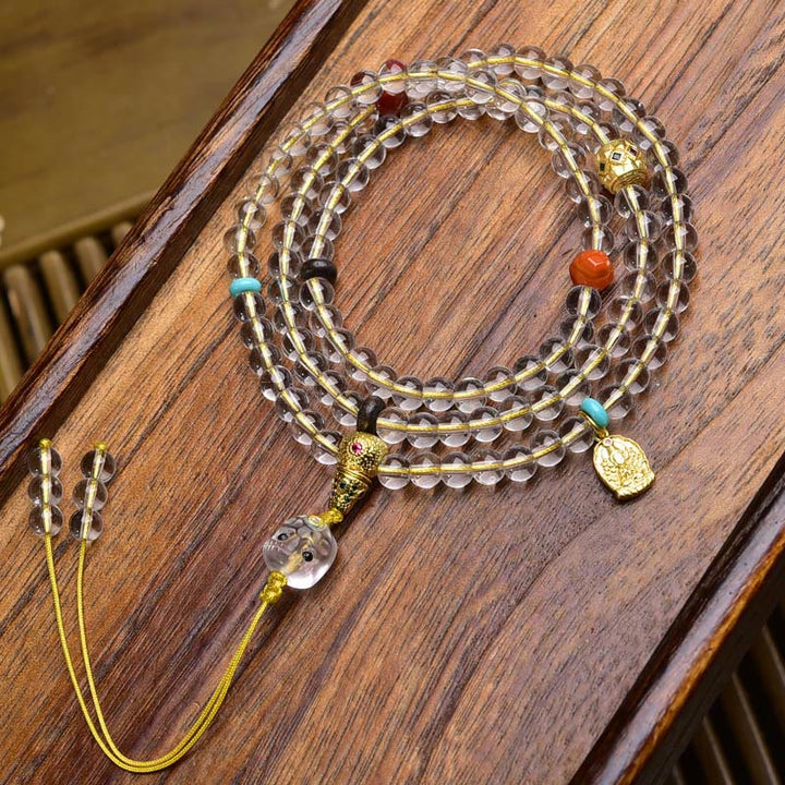 Buddha Stones 108 Beads Liuli Crystal Dzi Bead Agate Blessings Tassel Mala - Style 6 - 6mm - image 5