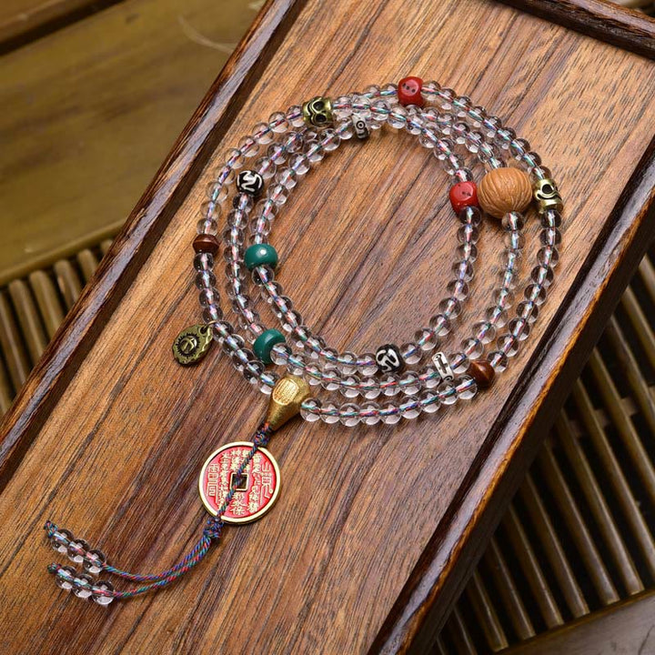 Buddha Stones 108 Beads Liuli Crystal Dzi Bead Agate Blessings Tassel Mala - Style 7 - 6mm - image 16