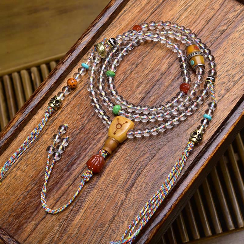 Buddha Stones 108 Beads Liuli Crystal Dzi Bead Agate Blessings Tassel Mala - Style 8 - 6mm - image 17