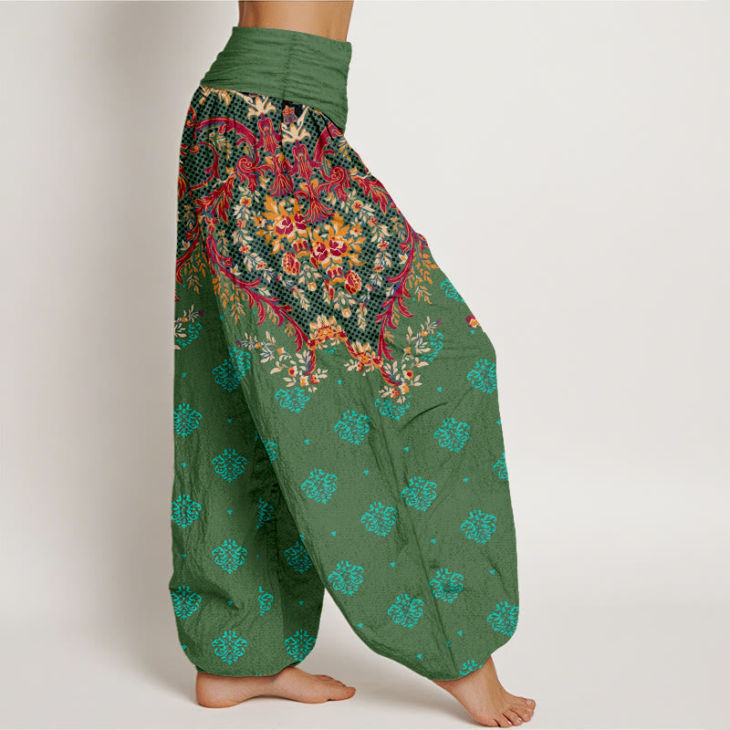 Buddha Stones Cotton Symmetrical Leaf  Scroll Pattern Women's Elastic Waist Harem Pants - image 10
