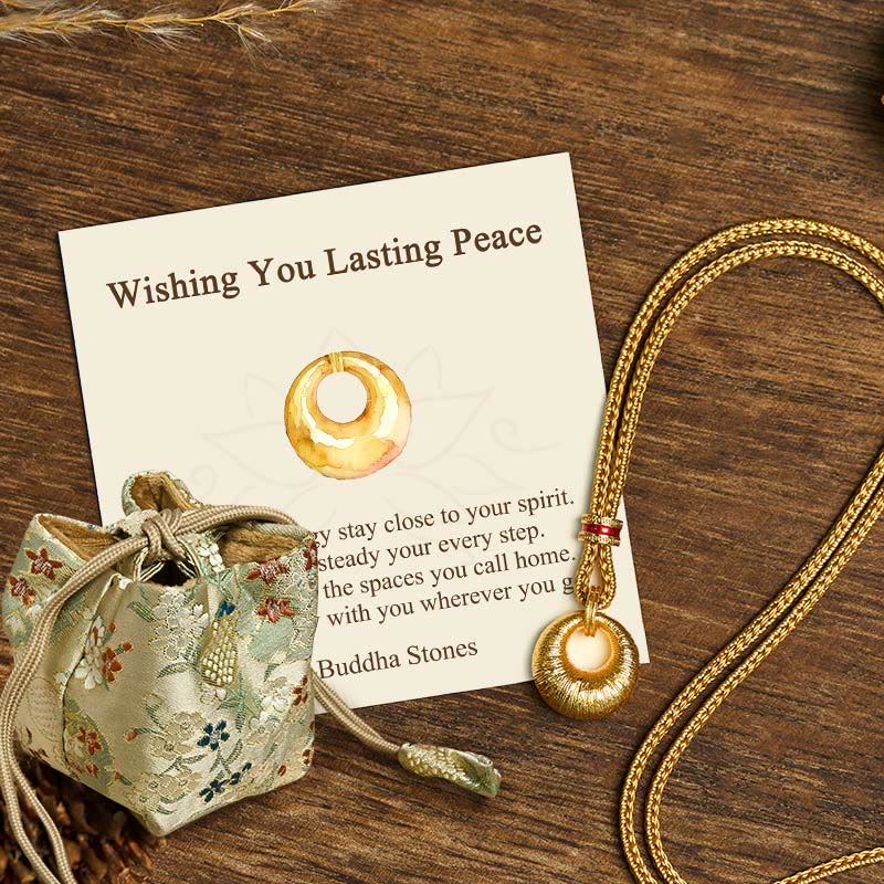 Buddha Stones "Wishing You Lasting Peace" 24k Gold Plated Copper Peace Buckle Necklace Includes Gift Message Card - Peace Buckle Rope Necklace - Deluxe Gift Bag (+$9.59) - image 8