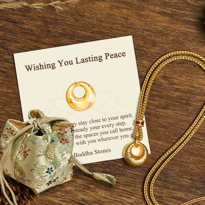 Buddha Stones "Wishing You Lasting Peace" 24k Gold Plated Copper Peace Buckle Necklace Includes Gift Message Card - Peace Buckle Rope Necklace - Deluxe Gift Bag (+$9.59) - image 8