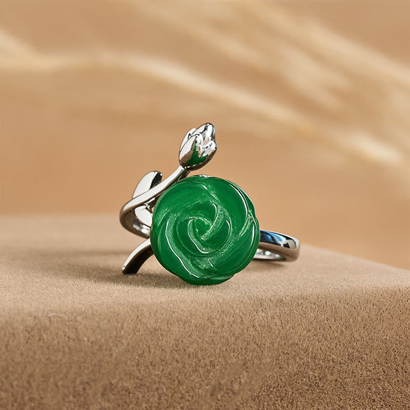 Buddha Stones Rose Green Jasper Copper Plated Silver Adjustable Balance Ring - image 1