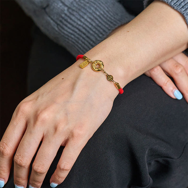 Buddha Stones Peace Buckle Attract Fortune Charm Titanium Steel Red String Connection Bracelet - image 4