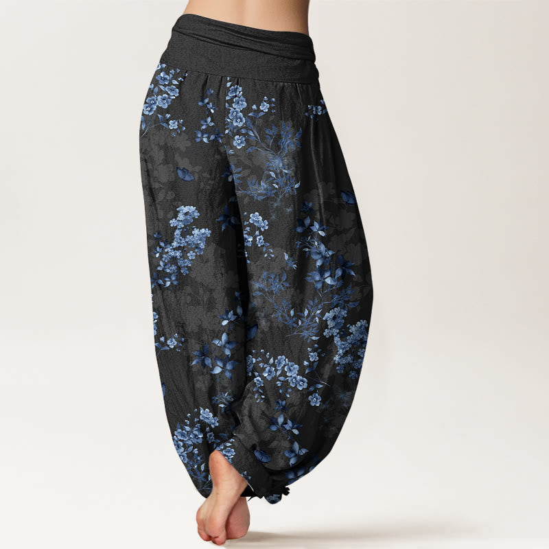 Buddha Stones Cotton Hazy Flower Leaf Pattern Women's Elastic Waist Harem Pants - image 1