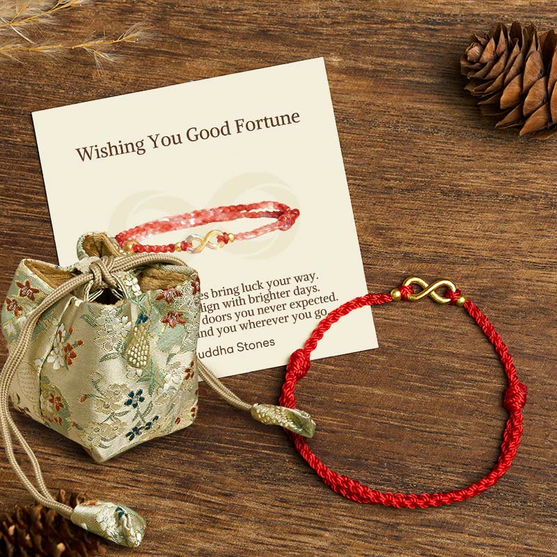 Buddha Stones "May Endless Luck Find You" Infinity Charm Brass Red String Bracelet Includes Gift Message Card - Red String(Wrist Circumference: 14-18cm) - Deluxe Gift Bag (+$9.59) - image 7