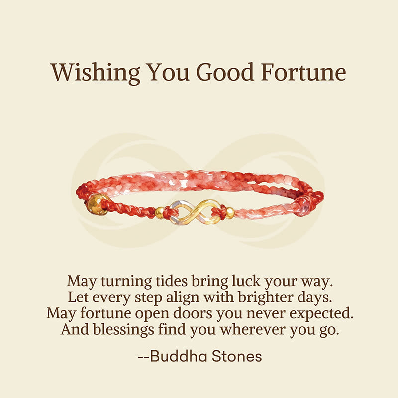 Buddha Stones "May Endless Luck Find You" Infinity Charm Brass Red String Bracelet Includes Gift Message Card - image 3