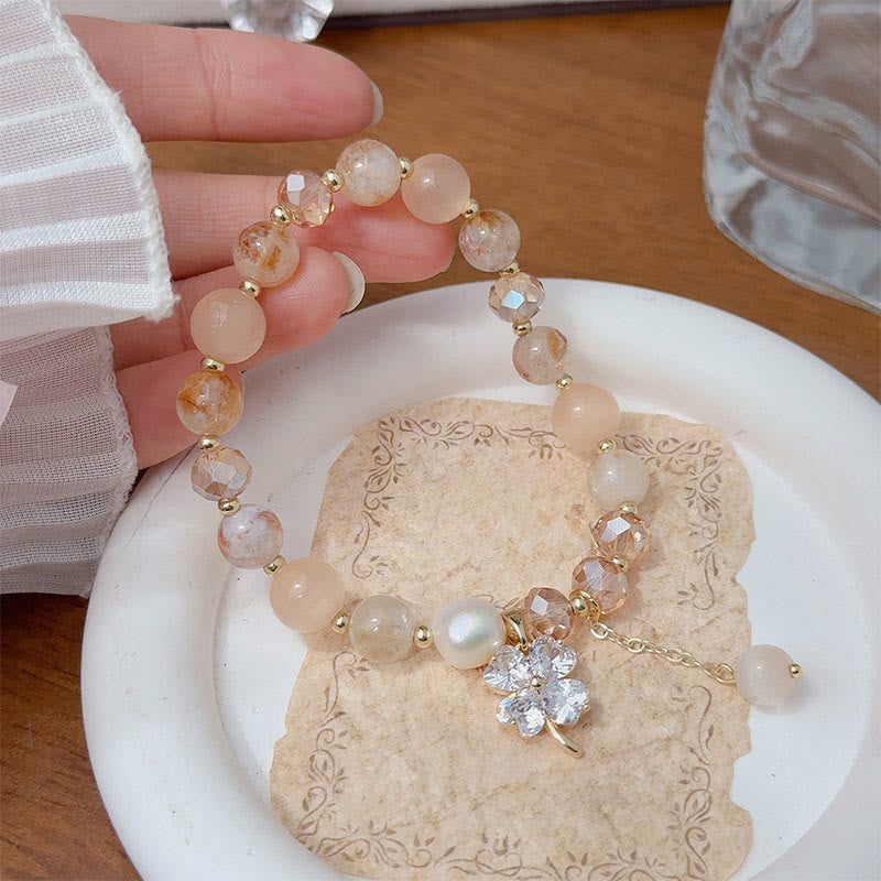 Buddha Stones Four Leaf Clover Amethyst Citrine Green Strawberry Quartz Rutilated Quartz Balance Bracelet - Citrine(Wrist Circumference: 15-17cm) - image 7