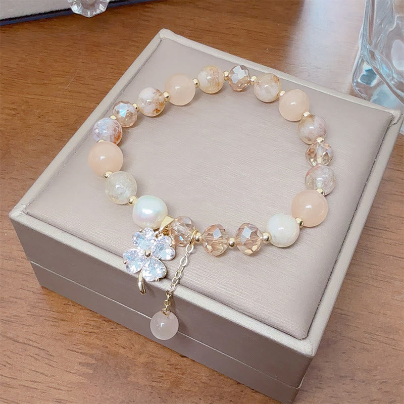 Buddha Stones Four Leaf Clover Amethyst Citrine Green Strawberry Quartz Rutilated Quartz Balance Bracelet - image 8