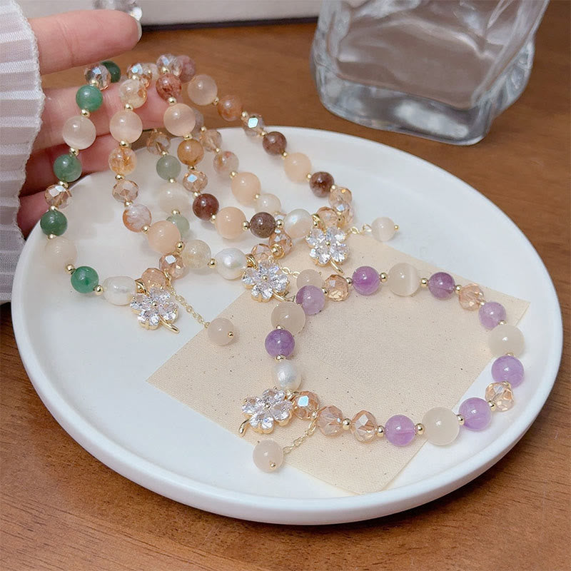 Buddha Stones Four Leaf Clover Amethyst Citrine Green Strawberry Quartz Rutilated Quartz Balance Bracelet - image 28