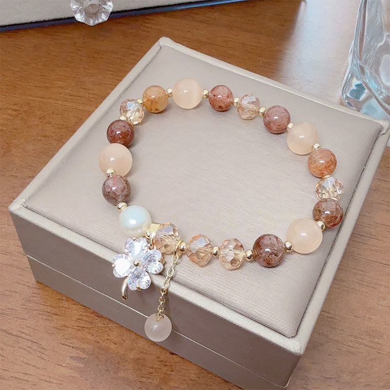 Buddha Stones Four Leaf Clover Amethyst Citrine Green Strawberry Quartz Rutilated Quartz Balance Bracelet - image 21