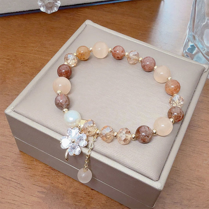 Buddha Stones Four Leaf Clover Amethyst Citrine Green Strawberry Quartz Rutilated Quartz Balance Bracelet - image 21