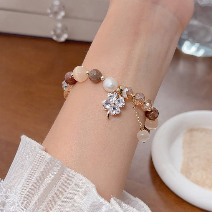 Buddha Stones Four Leaf Clover Amethyst Citrine Green Strawberry Quartz Rutilated Quartz Balance Bracelet - image 24