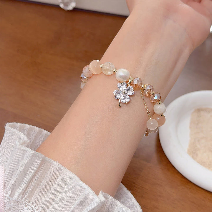 Buddha Stones Four Leaf Clover Amethyst Citrine Green Strawberry Quartz Rutilated Quartz Balance Bracelet - image 11