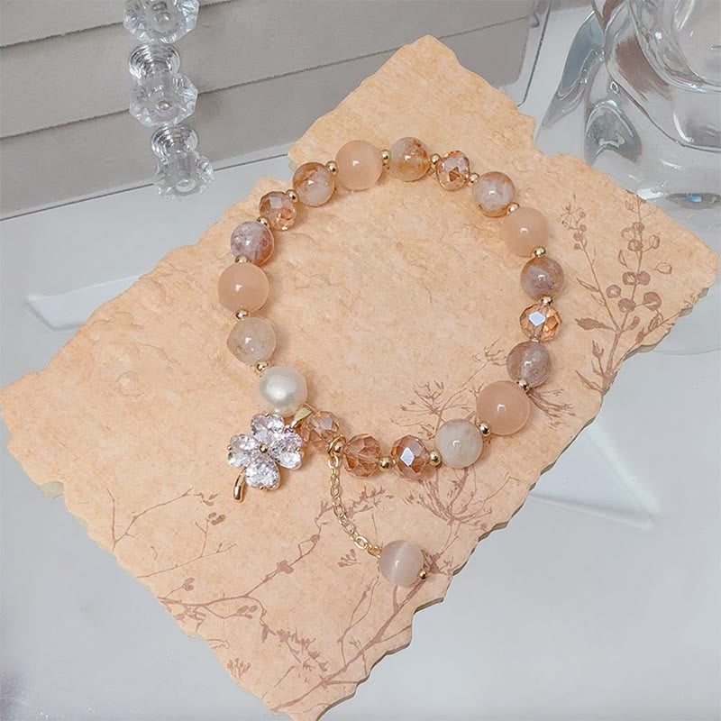 Buddha Stones Four Leaf Clover Amethyst Citrine Green Strawberry Quartz Rutilated Quartz Balance Bracelet - image 9