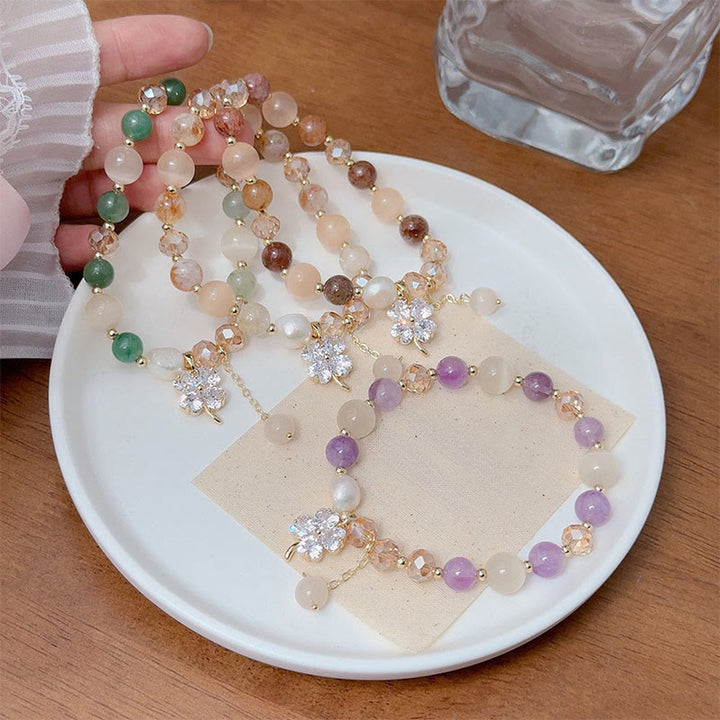 Buddha Stones Four Leaf Clover Amethyst Citrine Green Strawberry Quartz Rutilated Quartz Balance Bracelet - image 27