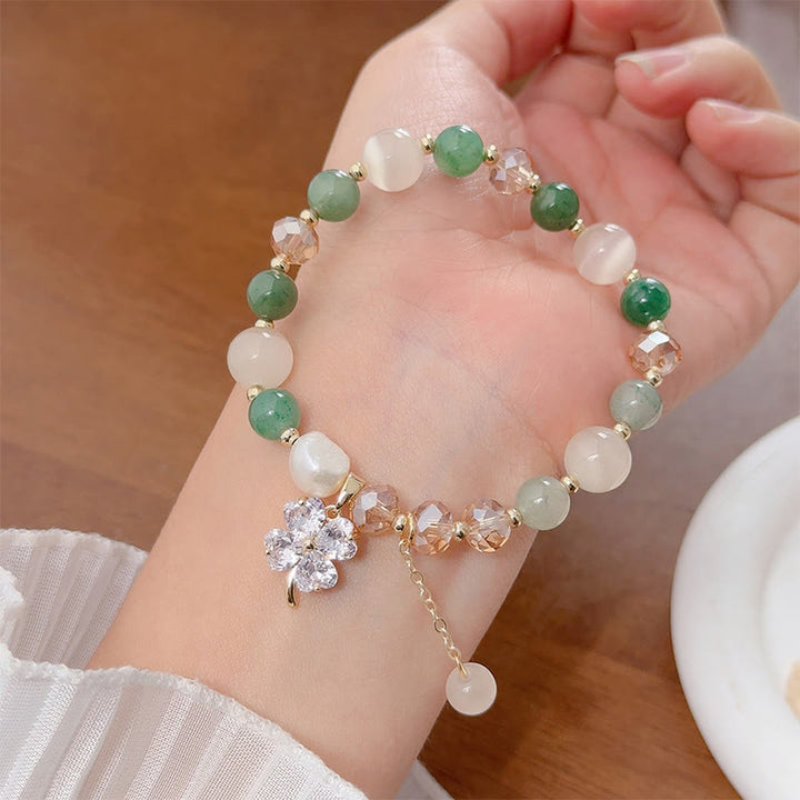 Buddha Stones Four Leaf Clover Amethyst Citrine Green Strawberry Quartz Rutilated Quartz Balance Bracelet - image 16