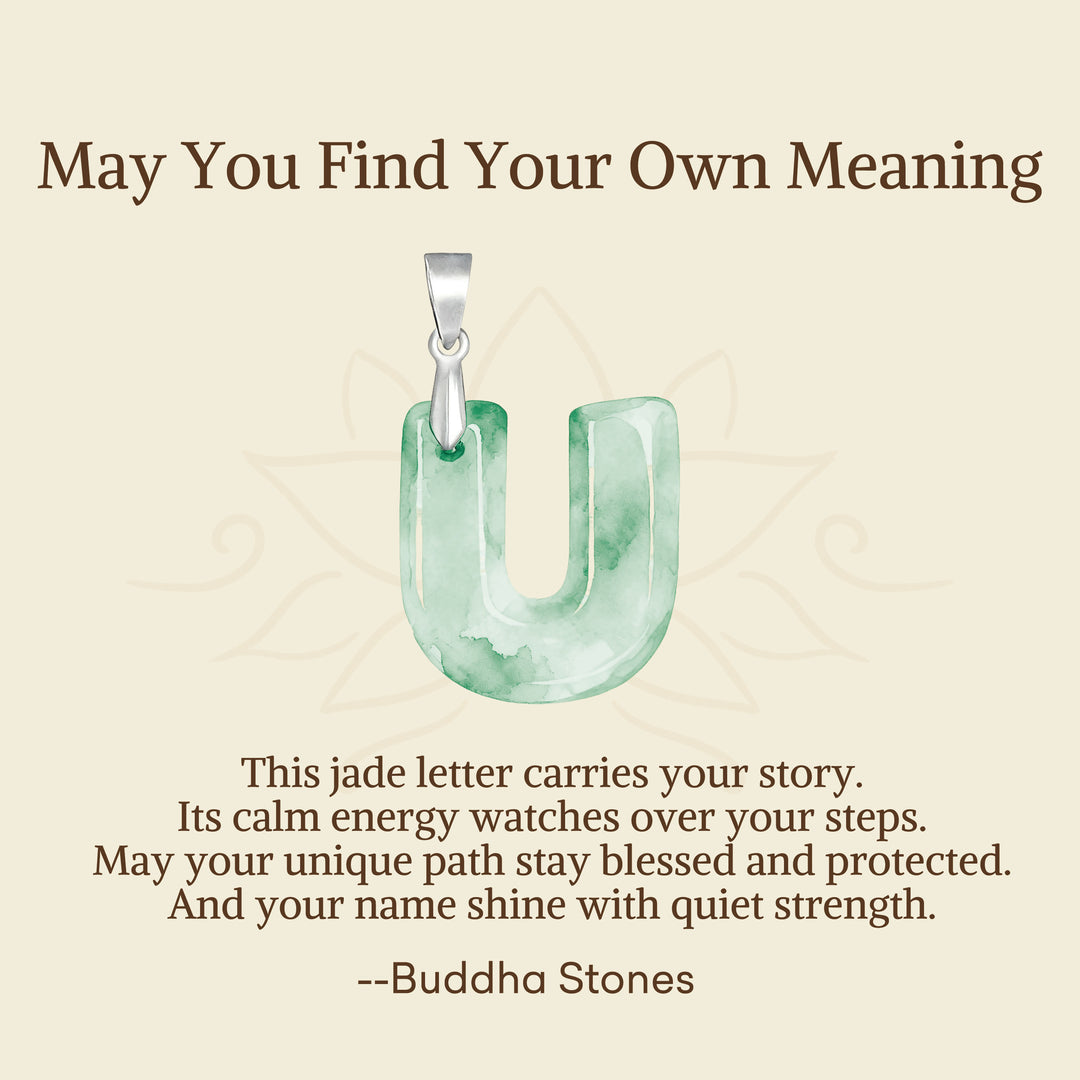 Buddha Stones "May You Find Your Own Meaning" Natural A-Z Letter Jade Titanium Steel Chain Necklace Includes Gift Message Card - image 93