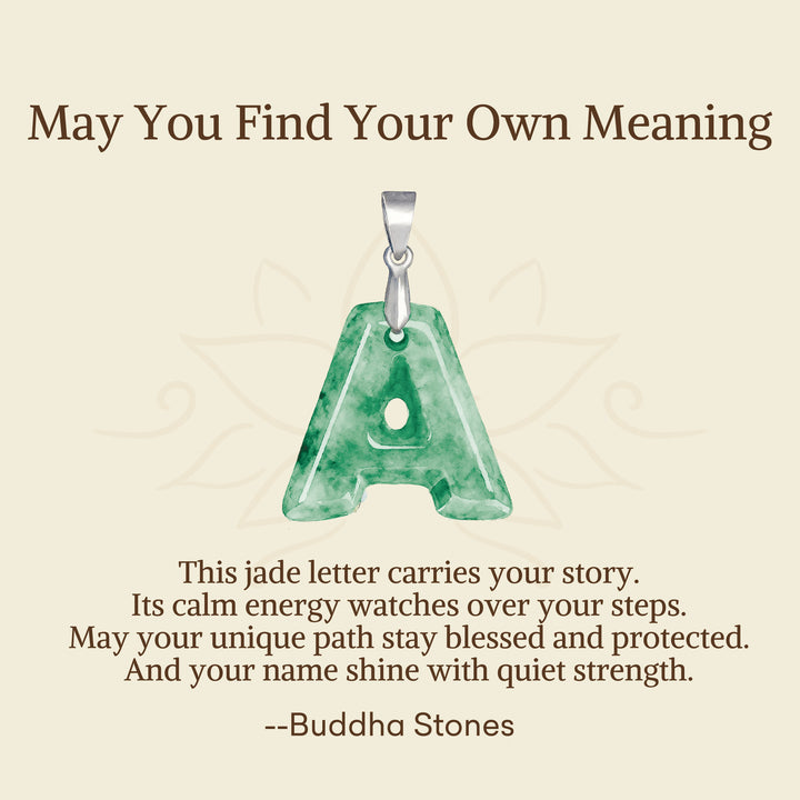 Buddha Stones "May You Find Your Own Meaning" Natural A-Z Letter Jade 925 Sterling Silver Chain Necklace Includes Gift Message Card - image 3