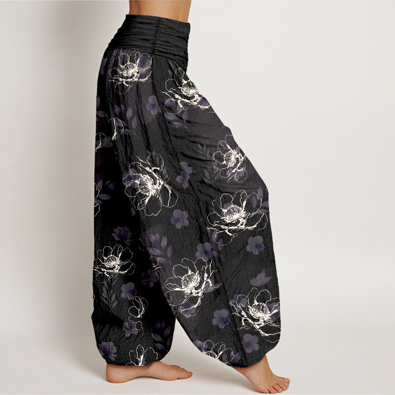 Buddha Stones Cotton Exquisite Retro Flower Pattern Women's Elastic Waist Harem Pants - image 2