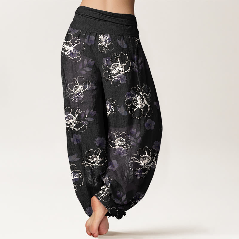 Buddha Stones Cotton Exquisite Retro Flower Pattern Women's Elastic Waist Harem Pants - image 1