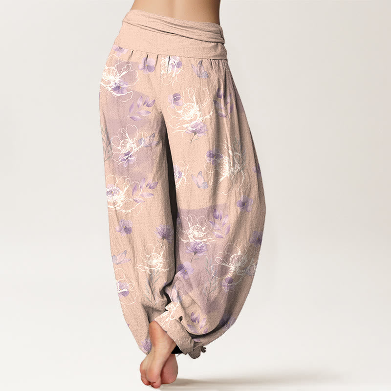 Buddha Stones Cotton Exquisite Retro Flower Pattern Women's Elastic Waist Harem Pants - image 9