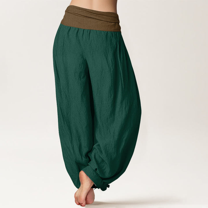 Buddha Stones Cotton Black Green Tan Solid Color Women's Elastic Waist Harem Pants - image 6