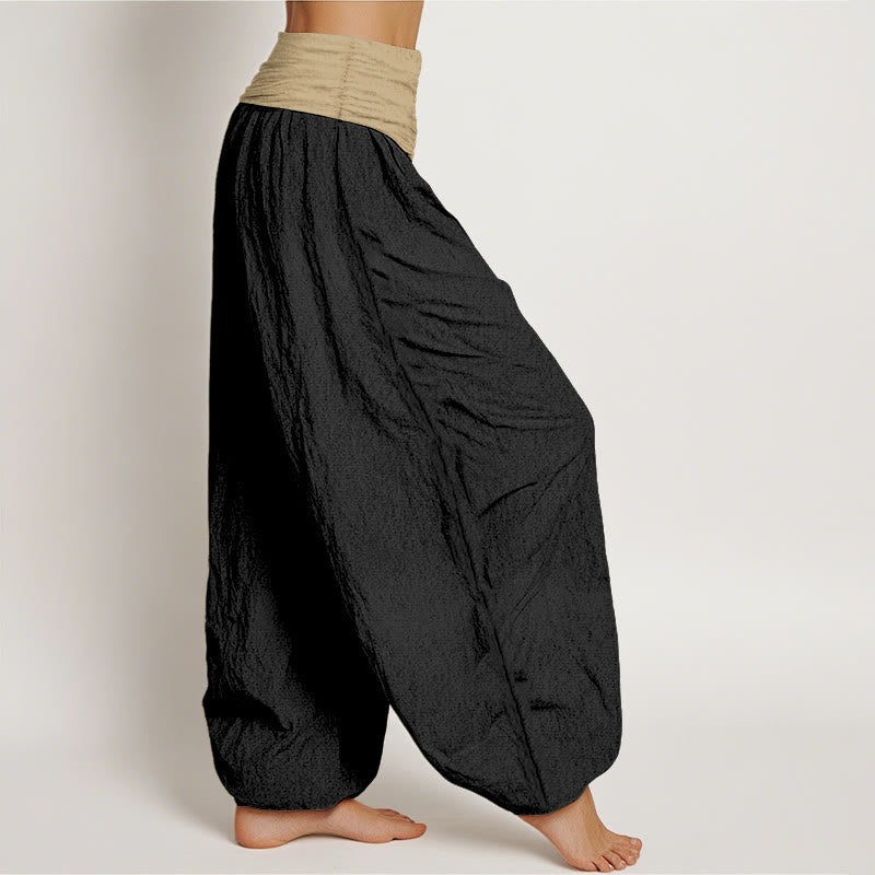 Buddha Stones Cotton Brown Blue Black Solid Color Women's Elastic Waist Harem Pants - image 10