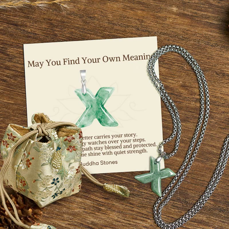 Buddha Stones "May You Find Your Own Meaning" Natural A-Z Letter Jade Titanium Steel Chain Necklace Includes Gift Message Card - X - Titanium Steel Chain(One Pendant) - Deluxe Gift Bag (+$9.59) - image 106