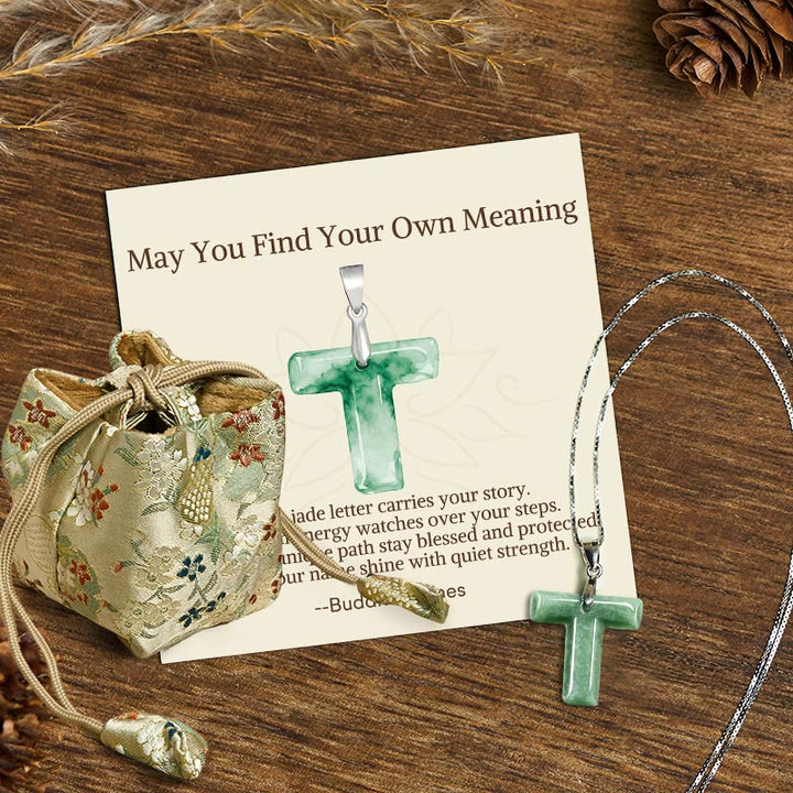 Buddha Stones "May You Find Your Own Meaning" Natural A-Z Letter Jade 925 Sterling Silver Chain Necklace Includes Gift Message Card - T - Titanium Steel Chain&Silver Chain(One Pendant) - Deluxe Gift Bag (+$9.59) - image 99