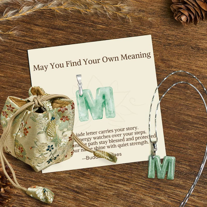 Buddha Stones "May You Find Your Own Meaning" Natural A-Z Letter Jade 925 Sterling Silver Chain Necklace Includes Gift Message Card - M - Titanium Steel Chain&Silver Chain(One Pendant) - Deluxe Gift Bag (+$9.59) - image 71