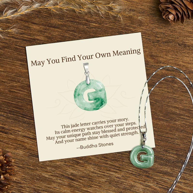 Buddha Stones "May You Find Your Own Meaning" Natural A-Z Letter Jade Titanium Steel Chain Necklace Includes Gift Message Card - image 147