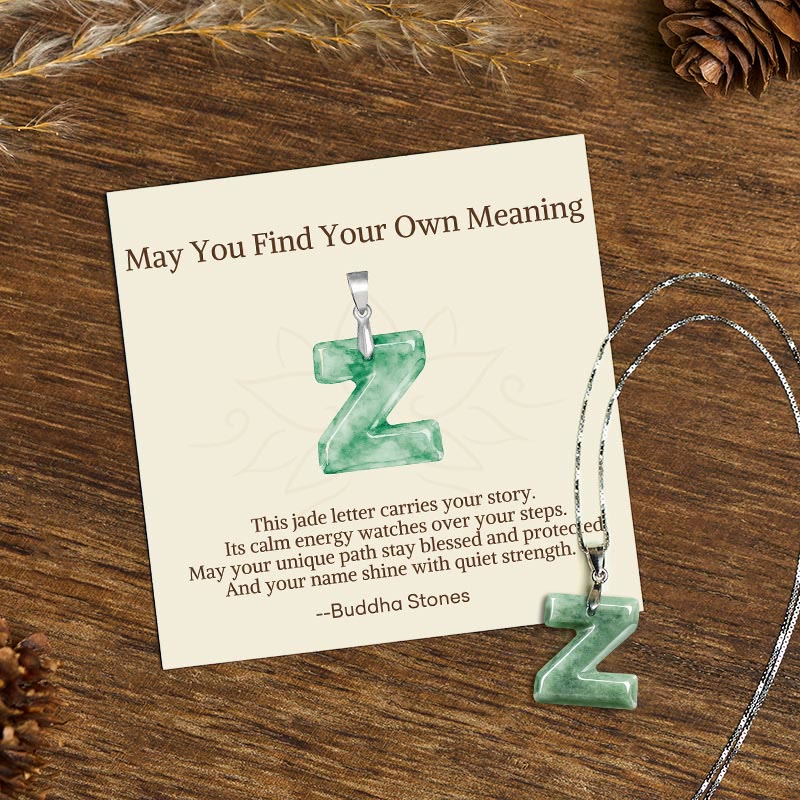 Buddha Stones "May You Find Your Own Meaning" Natural A-Z Letter Jade Titanium Steel Chain Necklace Includes Gift Message Card - image 204