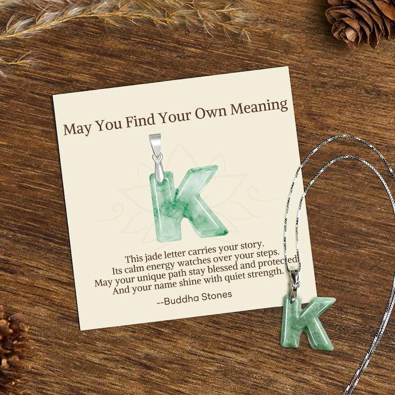 Buddha Stones "May You Find Your Own Meaning" Natural A-Z Letter Jade Titanium Steel Chain Necklace Includes Gift Message Card - image 159