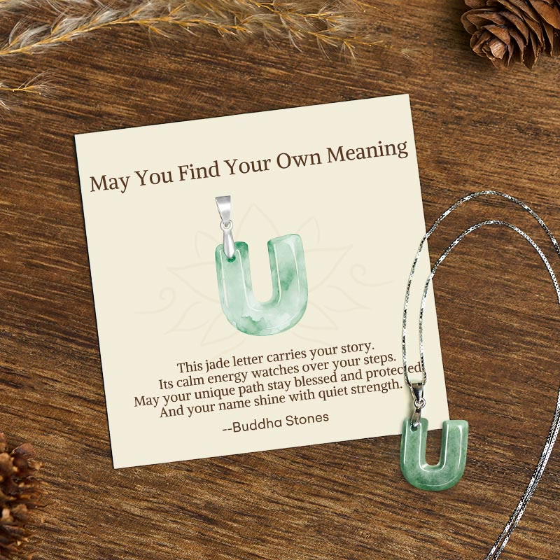 Buddha Stones "May You Find Your Own Meaning" Natural A-Z Letter Jade 925 Sterling Silver Chain Necklace Includes Gift Message Card - U - Titanium Steel Chain&Silver Chain(One Pendant) - Standard Gift Box - image 100